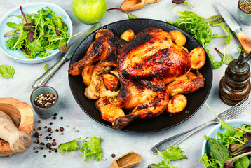 Whole baked chicken.