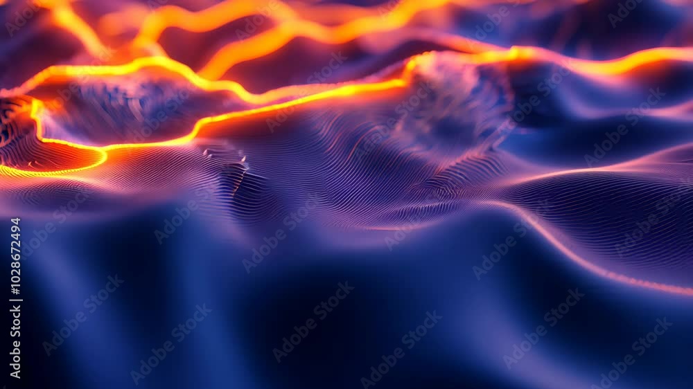 Wall mural orange light streams across a dark blue and purple landscape, creating a mesmerizing and abstract sc