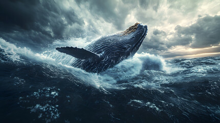 Fototapeta premium An Awe-Inspiring Scene of a Whale Breaching the Ocean Surface Captured in Exquisite Detail