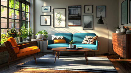 Cozy living room with modern furniture and natural light.