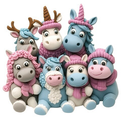 Obraz premium A vibrant collection of playful, colorful animal figurines, featuring unicorns and other whimsical characters, perfect for playful decor.