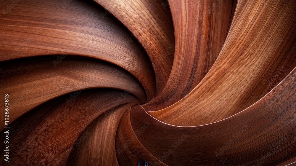 Poster an image showcasing a dynamic wooden swirl pattern emphasizing rich textures and captivating movemen
