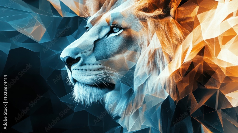 Aufkleber abstract graphic lion made of layered geometric shapes, playing with transparency and overlap