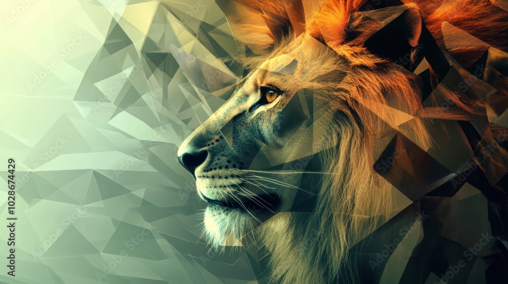 Aufkleber abstract graphic lion made of layered geometric shapes, playing with transparency and overlap