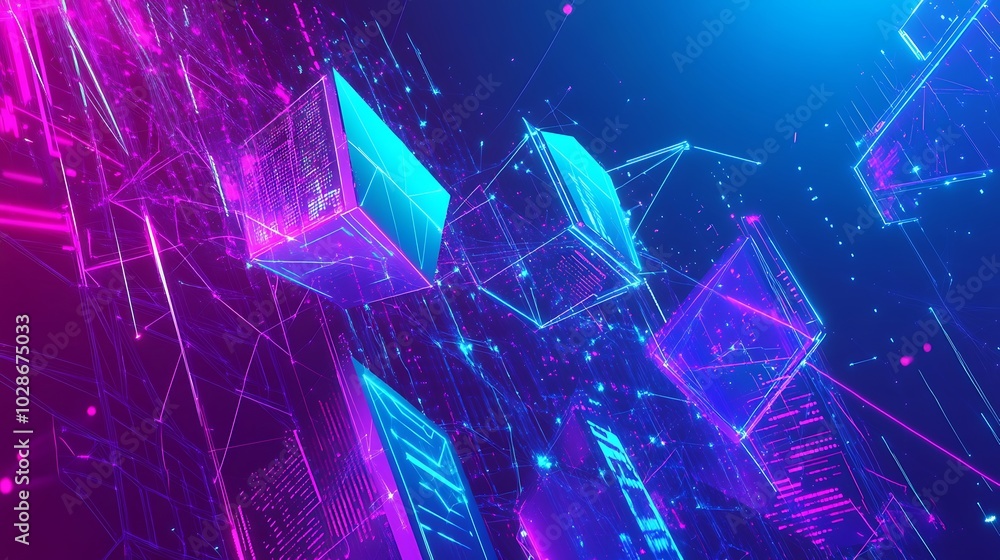Aufkleber abstract digital background with glowing cubes and lines.