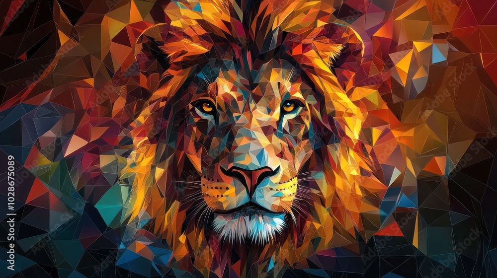 Aufkleber abstract lion vector with a mosaic pattern, playing with shapes and colors for a unique visual effec
