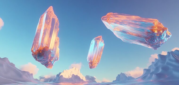 Crystals floating in a dreamy sky
