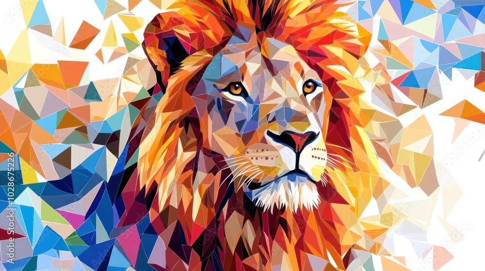 Aufkleber abstract lion vector with a mosaic pattern, playing with shapes and colors for a unique visual effec
