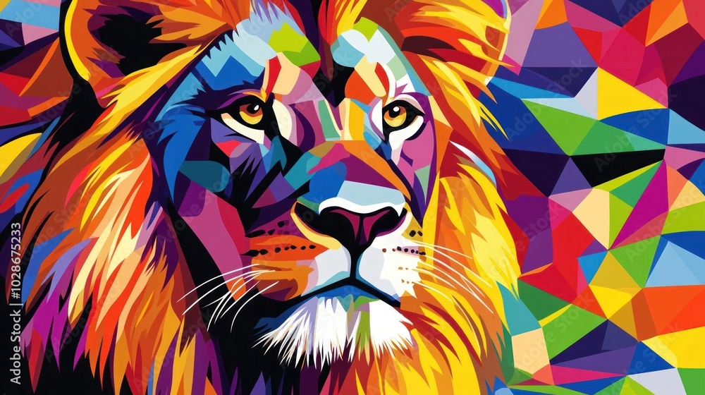 Aufkleber abstract lion vector with a mosaic pattern, playing with shapes and colors for a unique visual effec