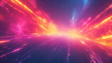 Fototapeta premium Futuristic abstract background, colorful bright neon rays and glowing lines. AI generative 