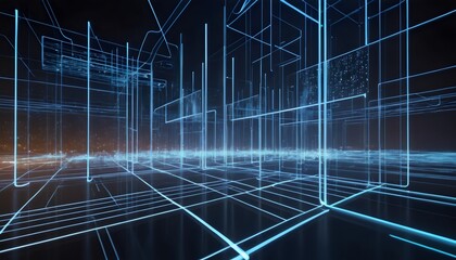 Naklejka premium A digital environment with glowing lights and bars illustrating dynamic information flow