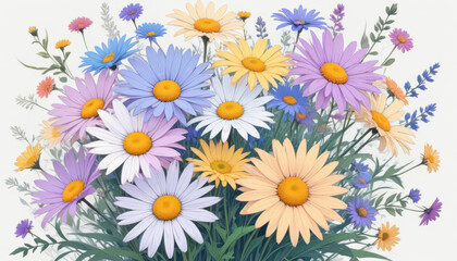 Obraz premium Multicolored daisies in a bouquet on a white background