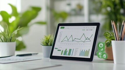 Digital Tablet Displaying Revenue Uptrend Graphs