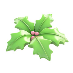 Naklejka premium Glossy Holiday Holly Decoration isolated on white or transparent background, png clipart, design element.