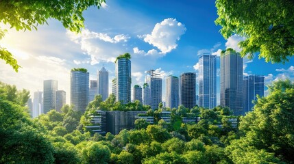 Obraz premium Urban Landscape with Integrated Green Spaces