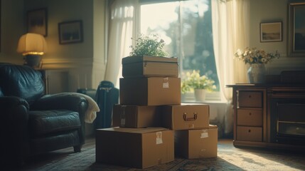 Stacks of Boxes and Suitcases in Minimalist Living Space