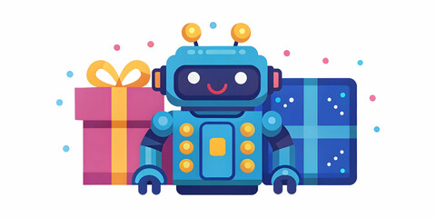 Fototapeta premium Futuristic Robot Toy Close-Up with Glowing Lights as a Gift ? Macro Shot Perfect for Tech Toys, Gadgets, and Children's Gift Ads | Ample Copy Space