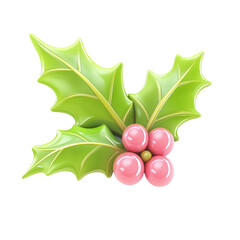 Vibrant Holly Leaves and Berries isolated on white or transparent background, png clipart, design element.