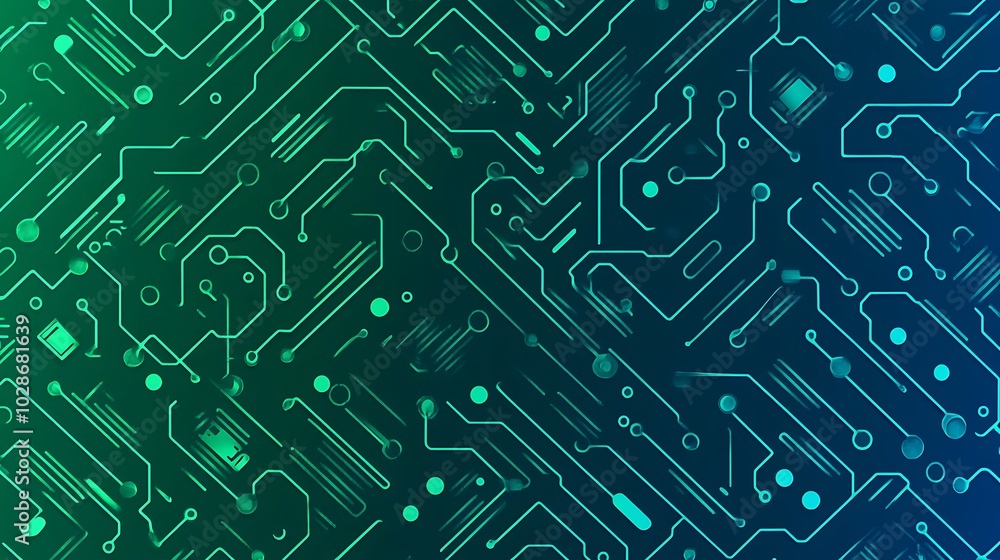 Poster abstract digital circuit board with green and blue gradient background.