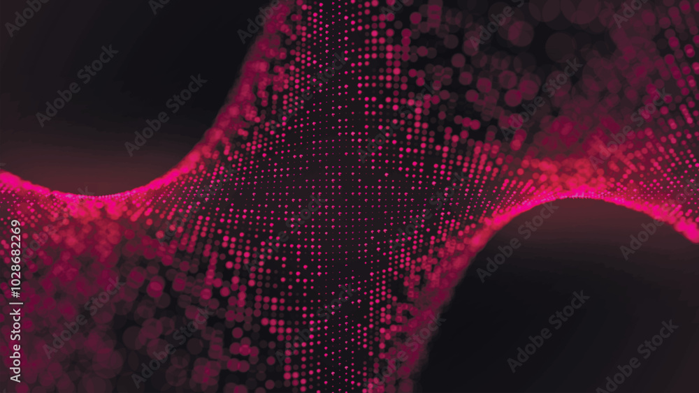 Poster futuristic particle wave. abstract technology background. rotating swirling particle shapes. dark ba