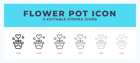 Flower pot icon. Outline. Lineal icon symbol vector. Black outline.