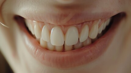 Fototapeta premium Close-up of a person's smiling mouth showing white teeth