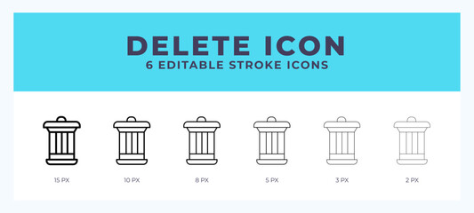 Delete icon with different stroke. Editable stroke. Vector illustration.