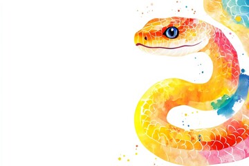 Obraz premium Watercolor colorful snake painting on white background with copy space for animal, wildlife, nature concept