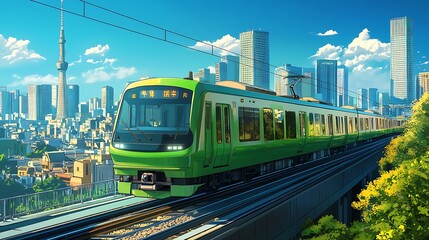 Fototapeta premium Illustration of a fast train in the future in cartoon style for education