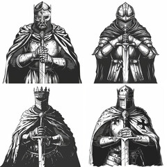 Obraz premium Illustration of a knight holding a sword in front of his chest vector