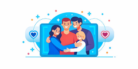 Close-up of Family Exchanging Holographic Greetings in a Virtual Reunion - Celebrating Love and Connection Across Distances with Macro Shot of Futuristic Family Interaction