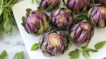 Obraz premium Fresh Roman Artichokes on White Plate