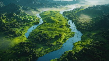 Serene 3D View of Lush Green Valley