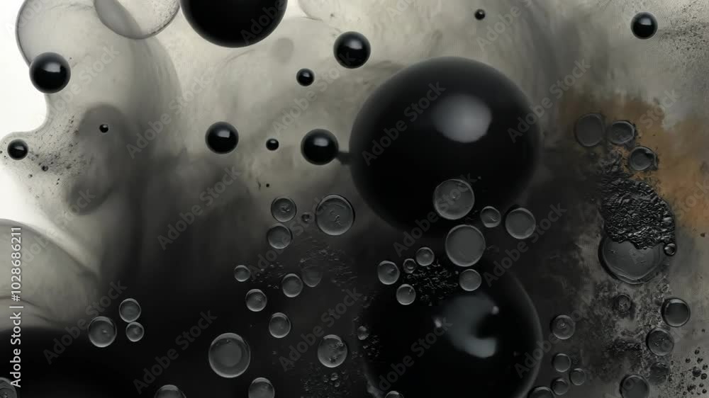 Aufkleber black ink and oil create abstract patterns as they mix and swirl in a clear container