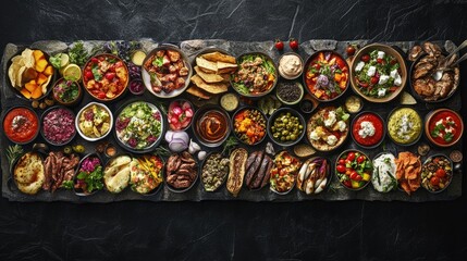 Colorful Variety of Dishes on a Slate Platter