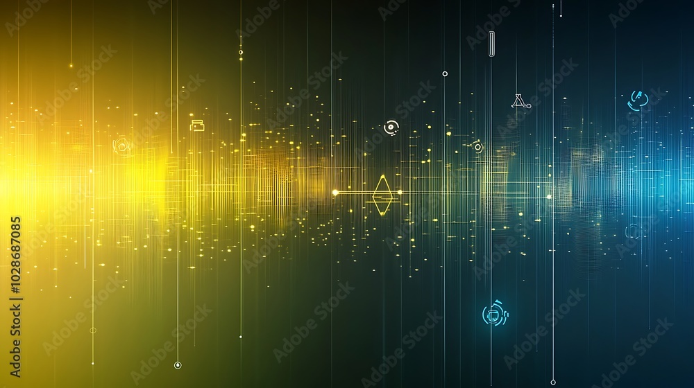 Poster Abstract digital technology background with glowing lines and symbols.
