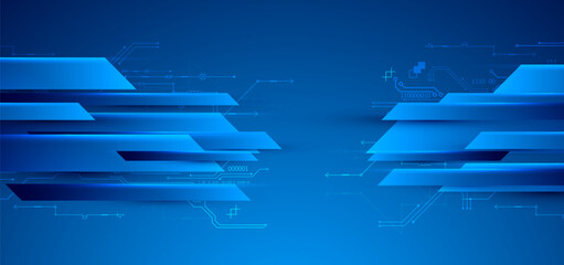 Abstract technological illustration with neon lights on a dark blue gradient background. This vector was hand drawn.