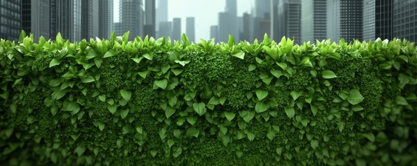 Fototapeta premium Green hedge in urban city landscape, nature contrast