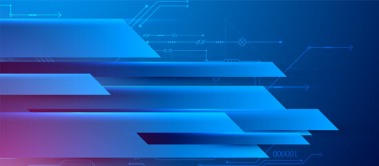 Abstract technological illustration with neon lights on a dark blue gradient background. This vector was hand drawn.