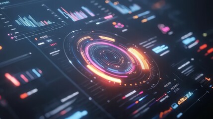 Fototapeta premium A glowing business report generated by AI, with animated charts and graphs that predict future trends and illustrate key insights