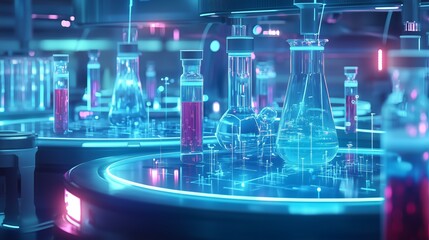 Futuristic Laboratory with Colorful Chemical Vials