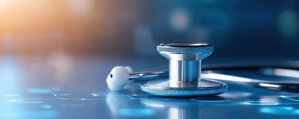 Medical stethoscope with a blue background
