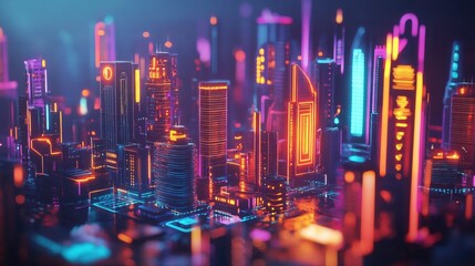 Vibrant 3D City with Financial Symbols