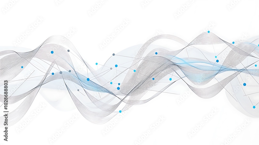 Poster Abstract digital waves with connected dots on white background.