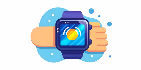 Fototapeta premium Close Up of Millennial Hand Scrolling on a Glowing Futuristic Smartwatch with Neon Lights - Ideal for Ads on Wearable Technology & Digital Lifestyle