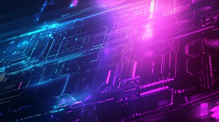 Obraz premium Abstract futuristic digital circuit board with neon lights.