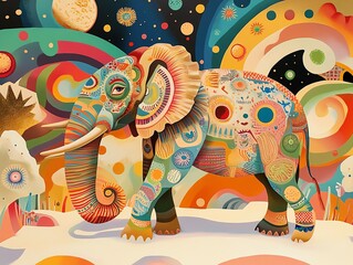 Abstract colorful illustration of an elephant