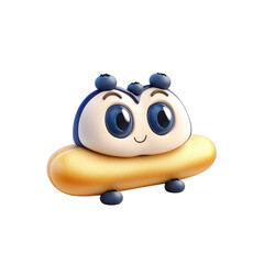 3D cartoon character-style blueberry &eacute;clair, isolated on a white background, cute and fun. cutout png