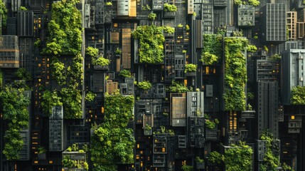 Abstract Green Roofs in 3D Cityscape Design