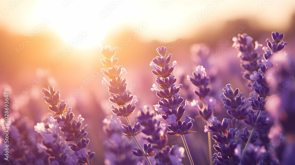 Canvas Prints A close-up view of lavender flowers illuminated by sunlight.